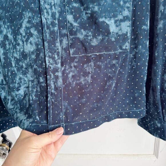 Something Navy Studded Velvet Shirt Jacket Dark Teal Small Silver Studs NWT XS - Picture 7 of 14